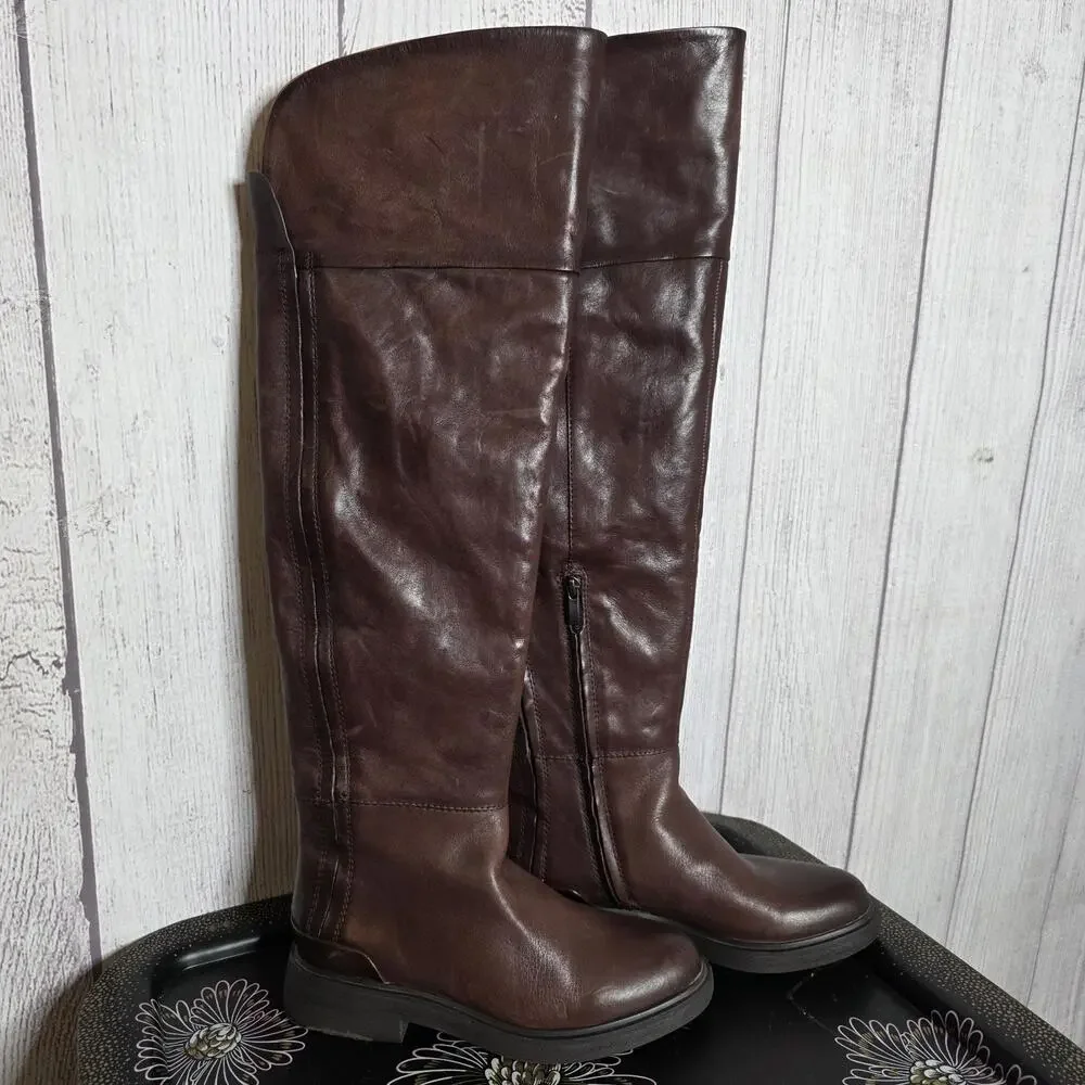 Franco Sarto Battina Brown Leather Over the Knee Boots Riding Tall - 7.5 M